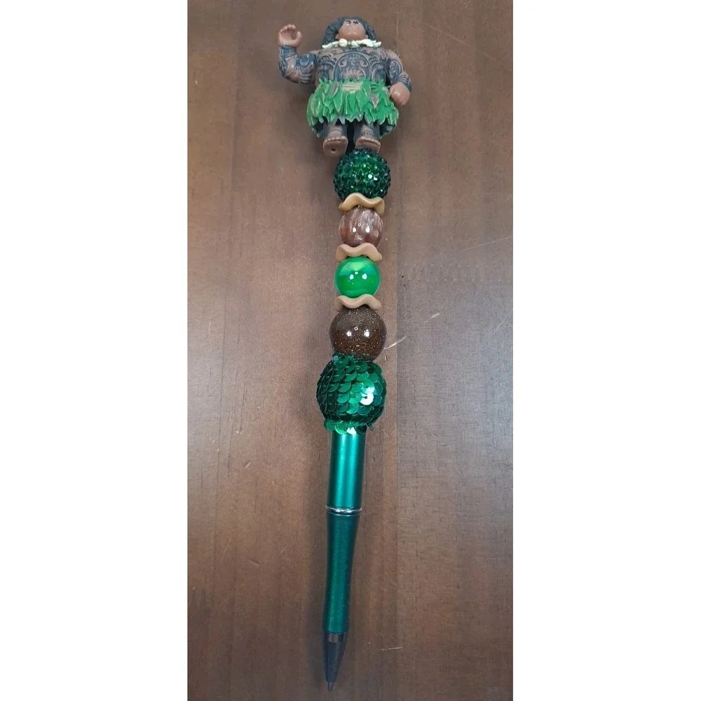 New Disney Moana Maui Demi God PVC Character‎ Handmade Beaded Pen Black Ink 9